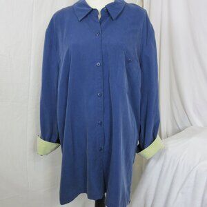 Maggie McNaughton Shirt Button Up Tunic Blue Roll Cuffs Long Sleeve Size 3X